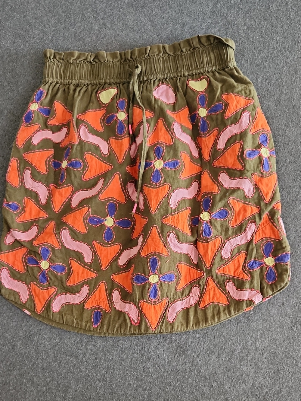 Maeve Anthropologie Olive Mini Skirt Embroidered Linen Blend Women's Size XS